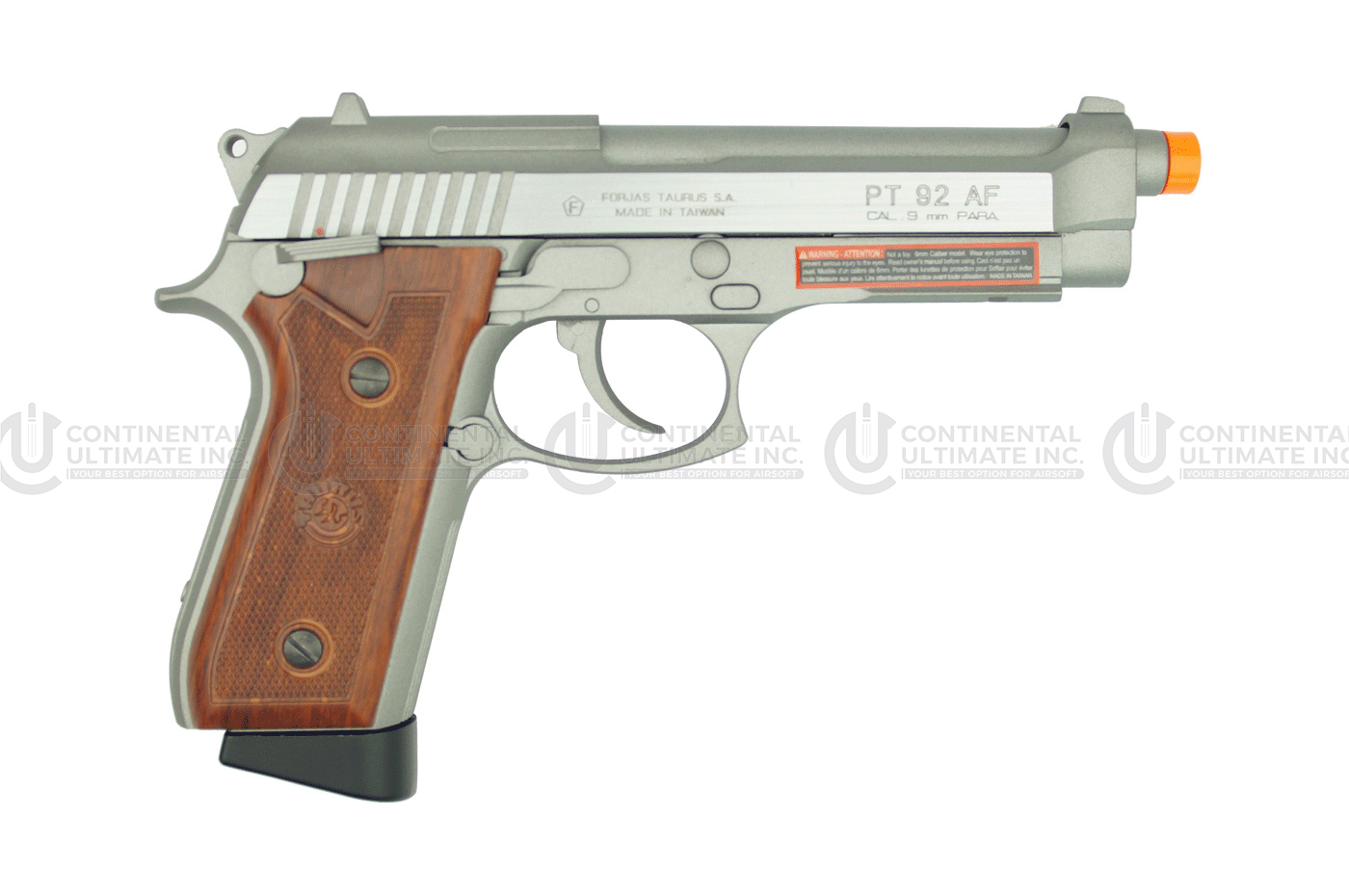 Taurus PT92 CO2 Full Metal Blowback Pistol, Semi/FULL Auto- Silver/Wood Style Grip